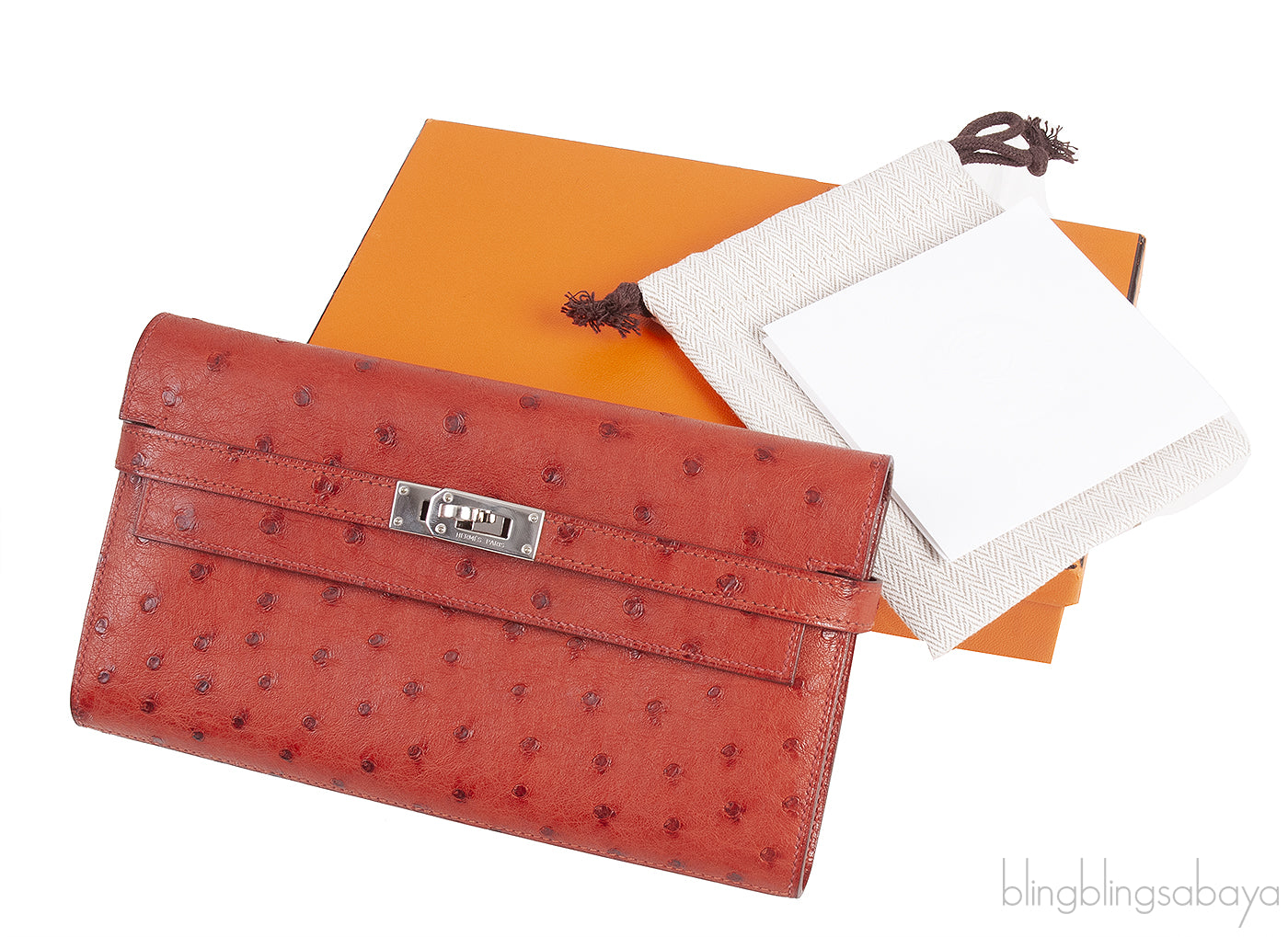 Hermes Kelly Wallet Brick Ostrich Wallet PHW