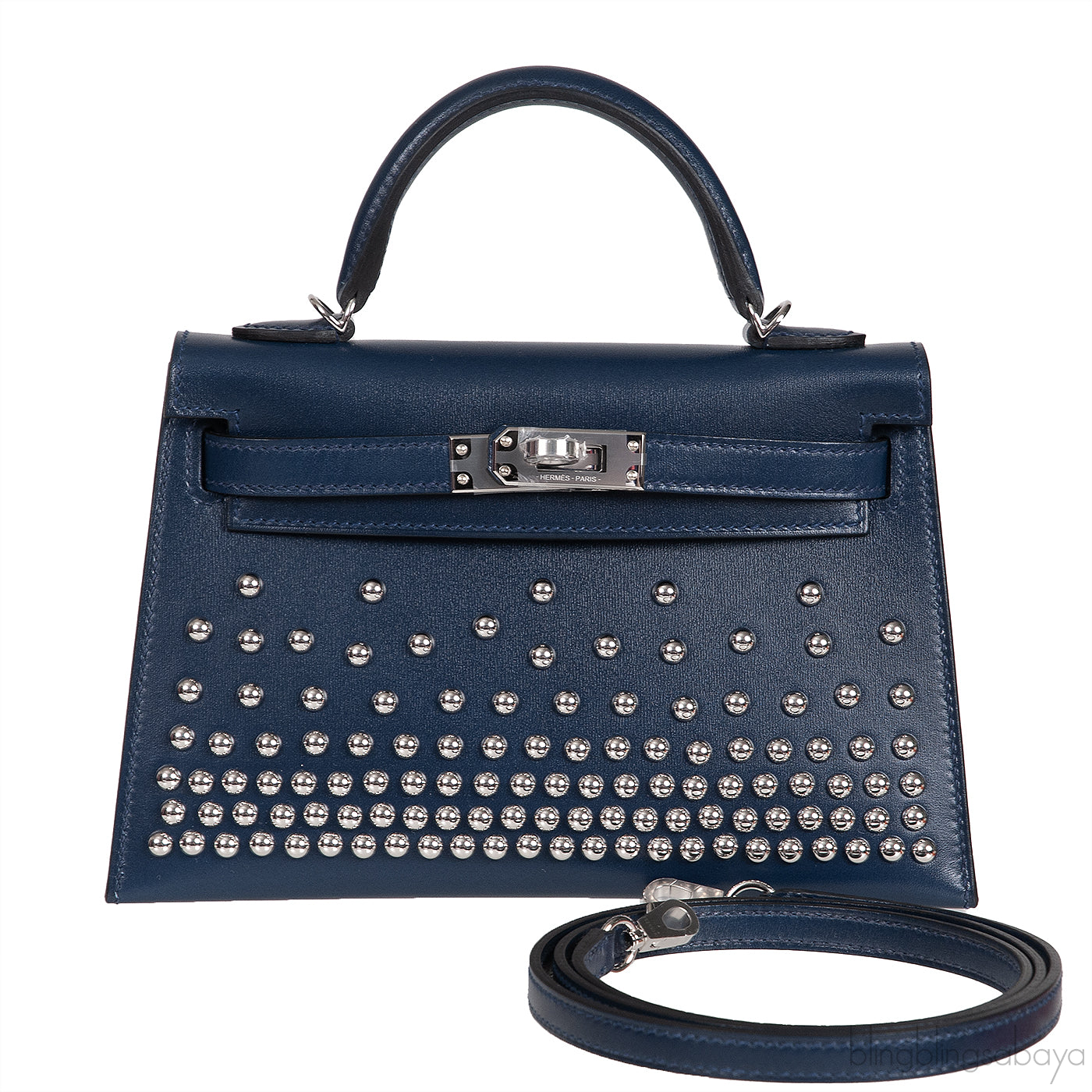 Kelly 20 Mini Sellier Cloute Blue Abysse Box Studded PHW