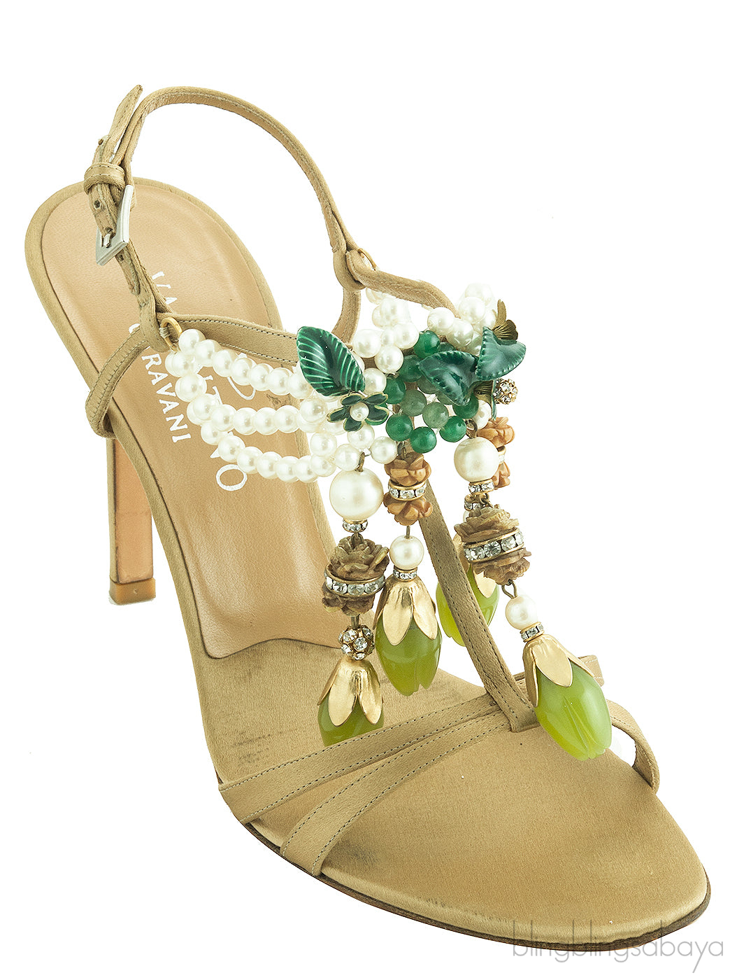 Pearl Embellished T-strap Sandals