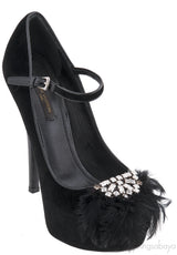 Black Velvet Crystal/Feather Heels