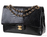 Vintage Black Patent Crocodile Medium Double Flap Bag GHW