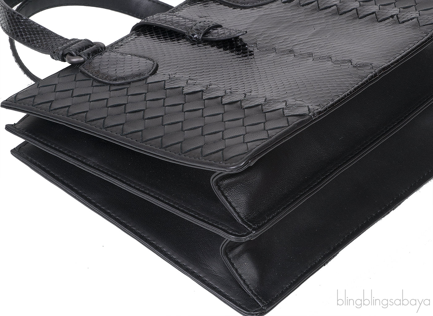 Bottega Veneta Black Intrecciato Leather & Python Handbag