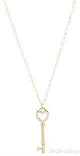 Heart Yellow Gold Key Pendant Necklace