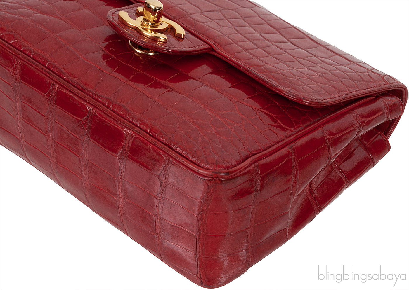 Vintage Red Crocodile CC Classic Mini Square Bag