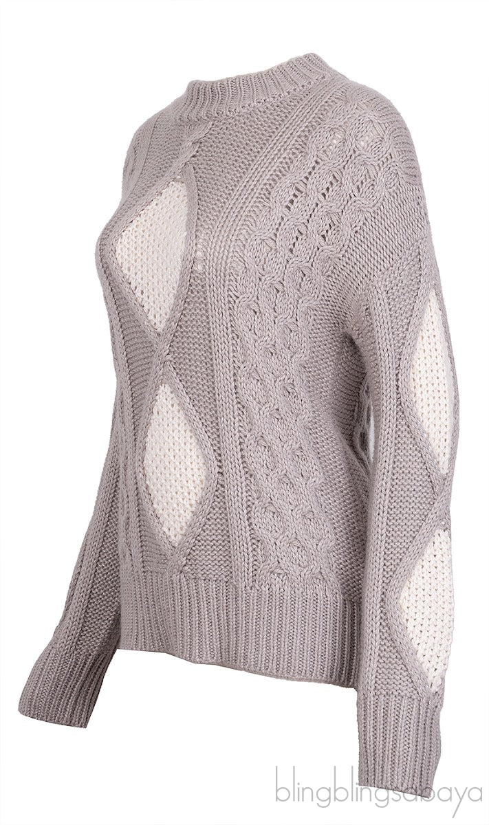 Grey & White Cable Knit Sweatshirt