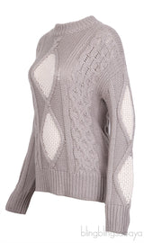 Grey & White Cable Knit Sweatshirt