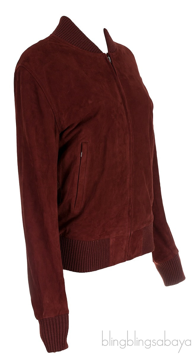 Burgundy Suede Bomber Jacket