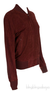 Burgundy Suede Bomber Jacket