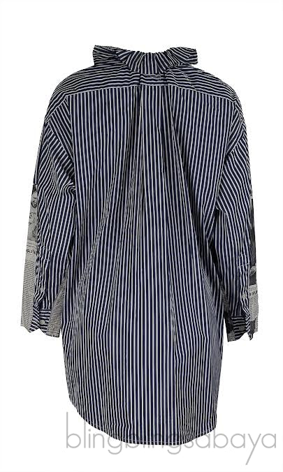 Balenciaga White Blue Stripe Newspaper Print Shirt