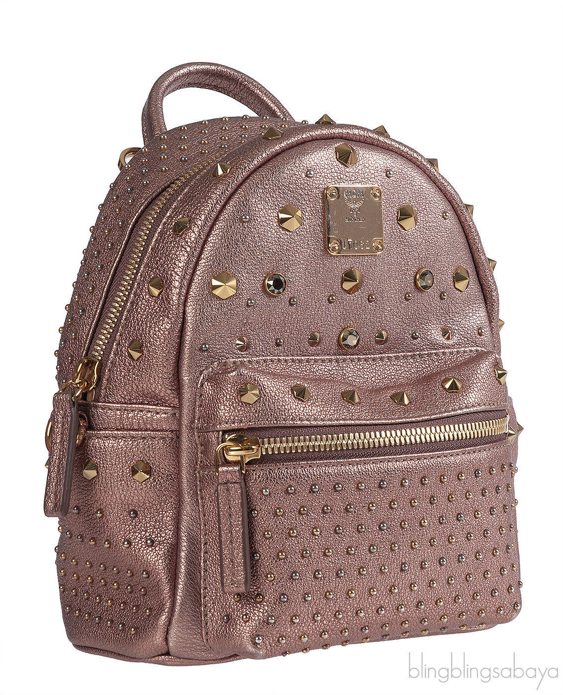 Metallic Leather Studded Mini Backpack