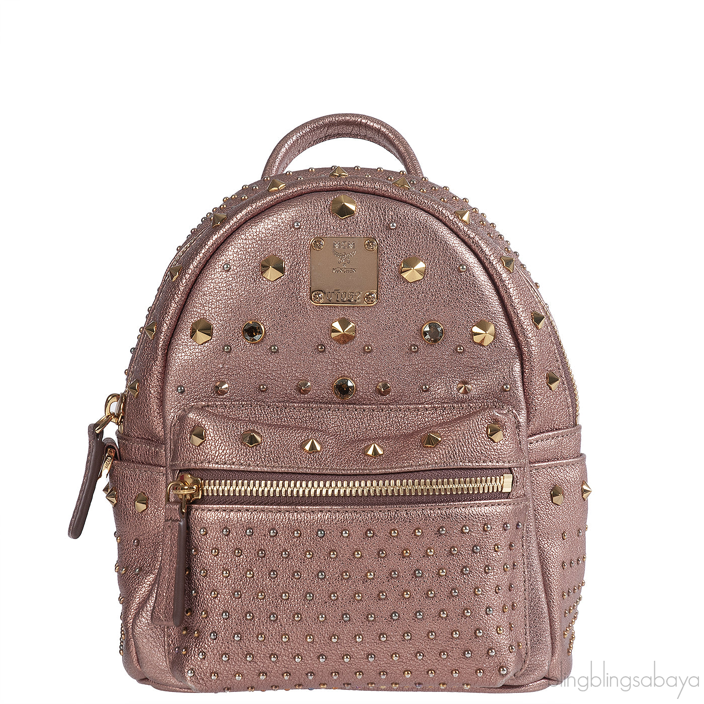 Metallic Leather Studded Mini Backpack
