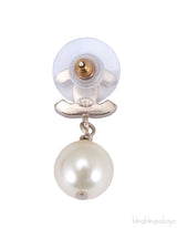 Black CC Pearl Drop Earrings