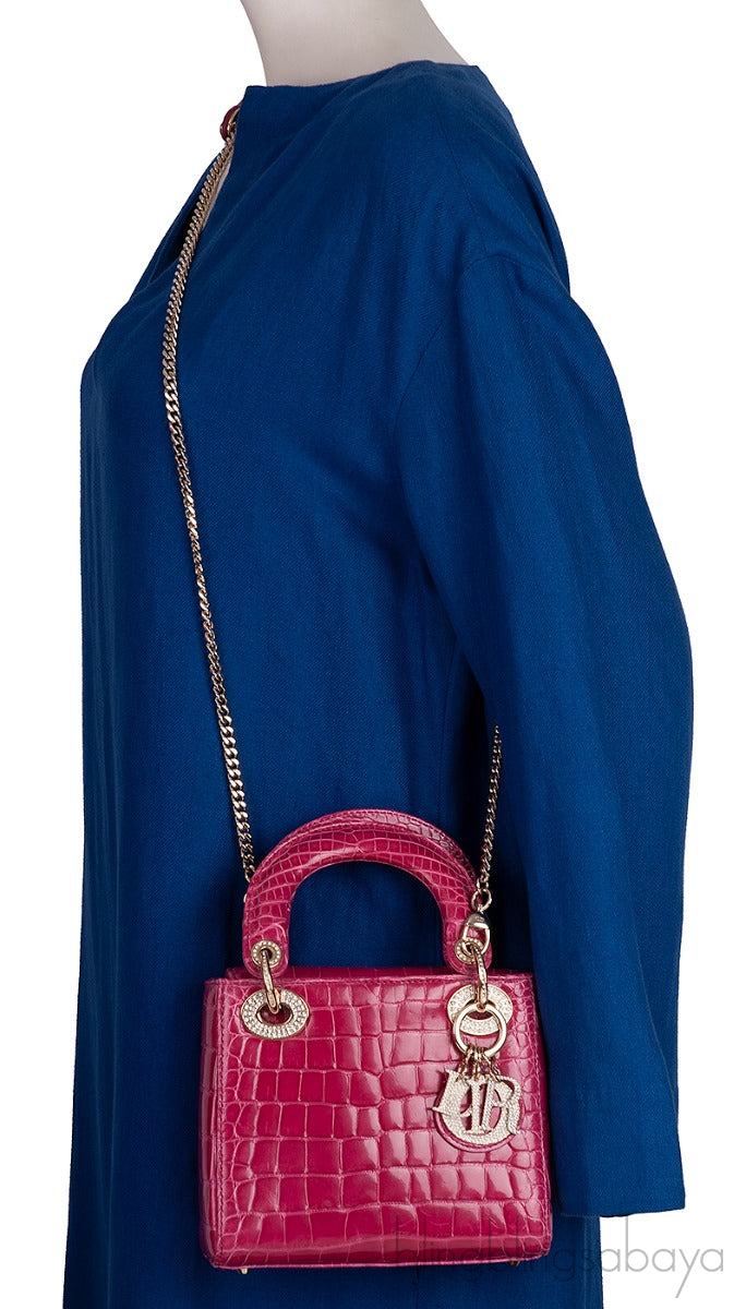 Lady Dior Mini Cherry Sorbet Crocodile GHW