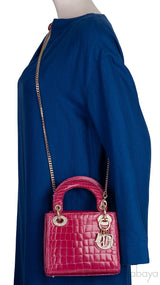 Lady Dior Mini Cherry Sorbet Crocodile GHW