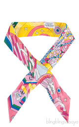 Pink Printed Silk Twilly