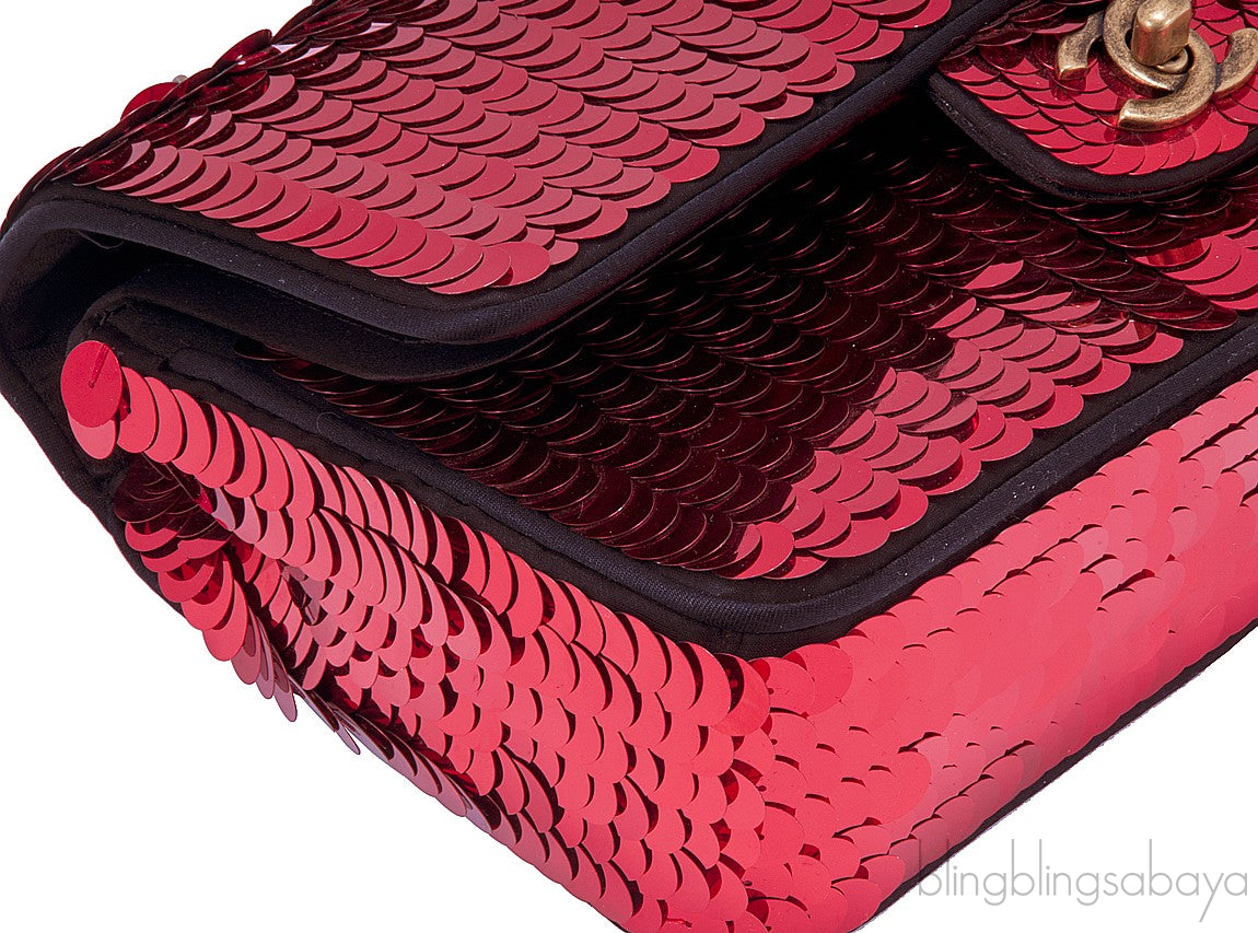 Red Sequins Mademoiselle Flap Bag