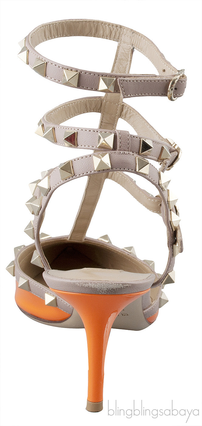 Orange Nude Rockstuds Kitten Heels