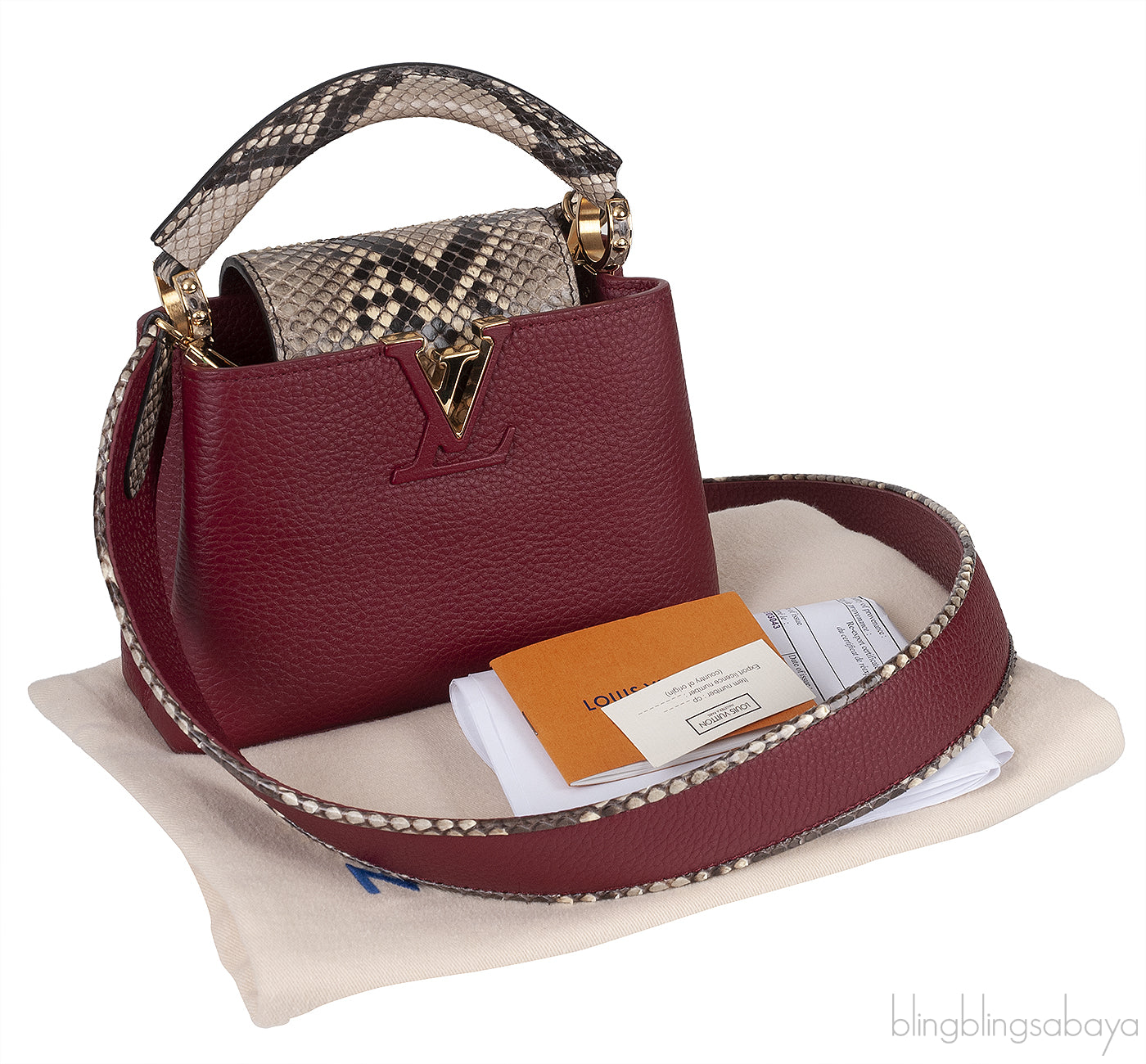 Burgundy Natural Python Mini Capucine Bag