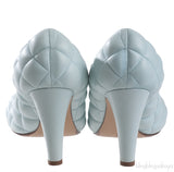 Bottega Veneta Light Blue Padded Block Square Toe Quilted Heels 37.5