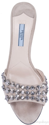 Suede Crystal Mid-heel Sandals