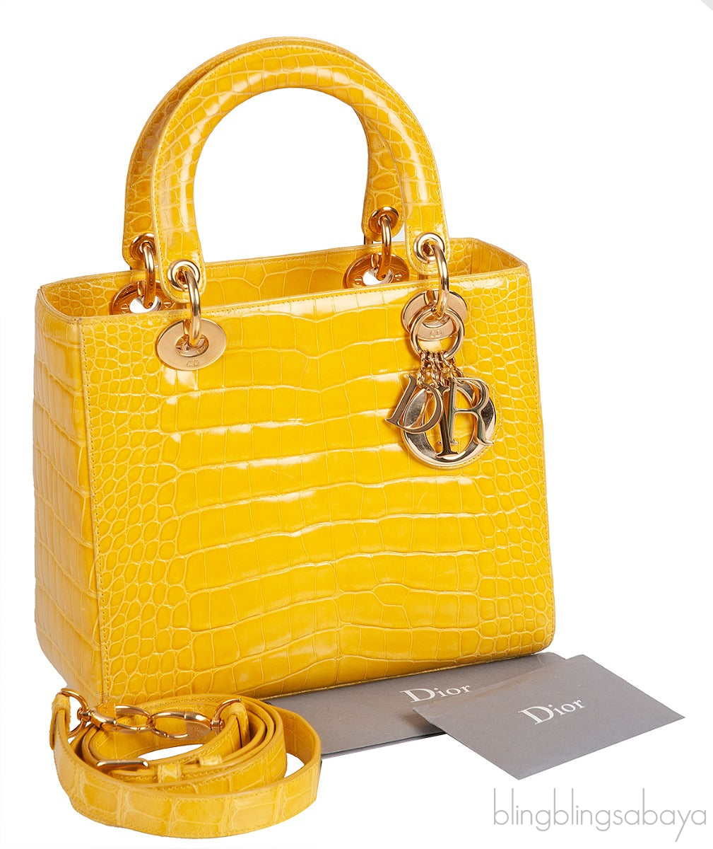 Lady Dior Yellow Crocodile Medium Bag