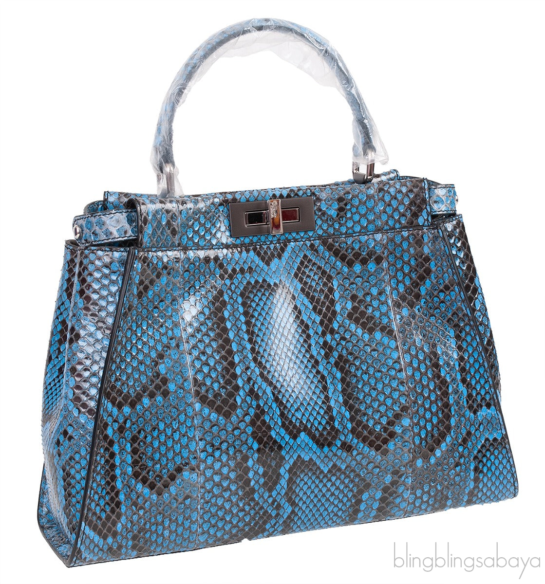Peekaboo Medium Blue Python Bag