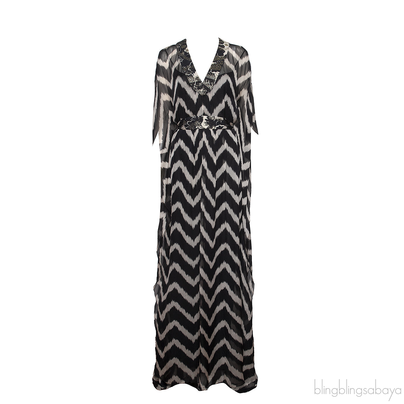Milly Bi-color Zig-Zag Pattern Kaftan Dress