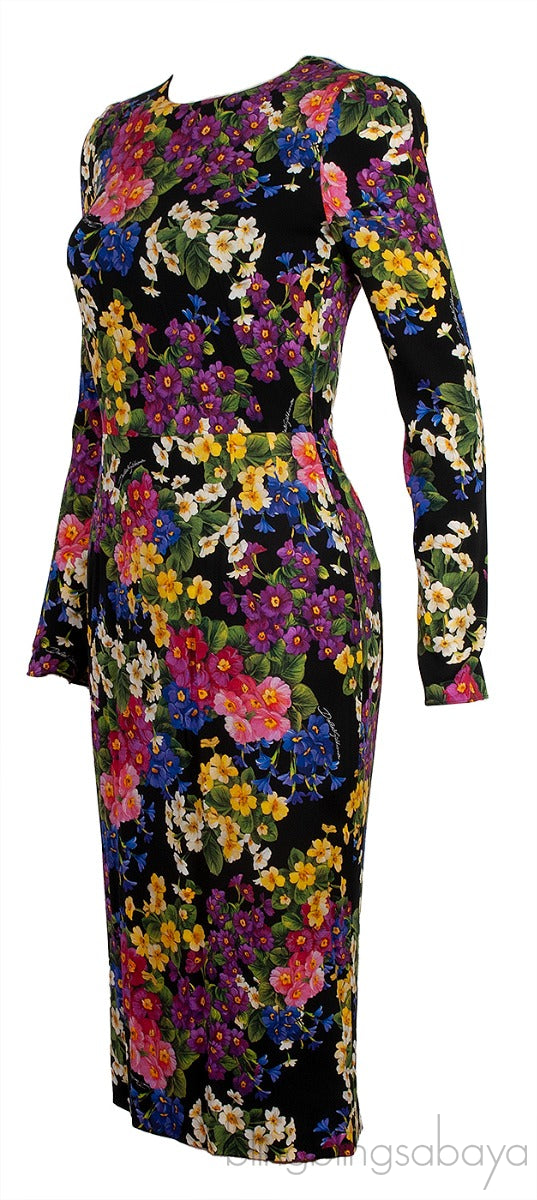 Floral Print Midi Dress Black