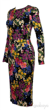 Floral Print Midi Dress Black