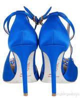 Blue Satin Crystal Embellished Slingback
