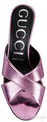 Gucci Criss-cross Metallic Pink Sandals