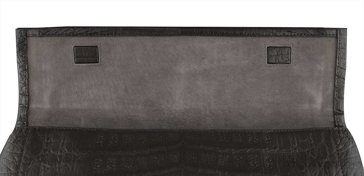 Grey Long Crocodile Clutch