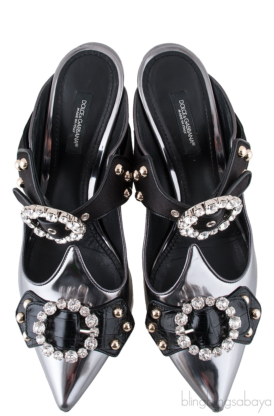 Patent Grey Crystal Slide Mule