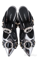 Patent Grey Crystal Slide Mule