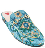 Blue Floral Lurex Princetown Sandals