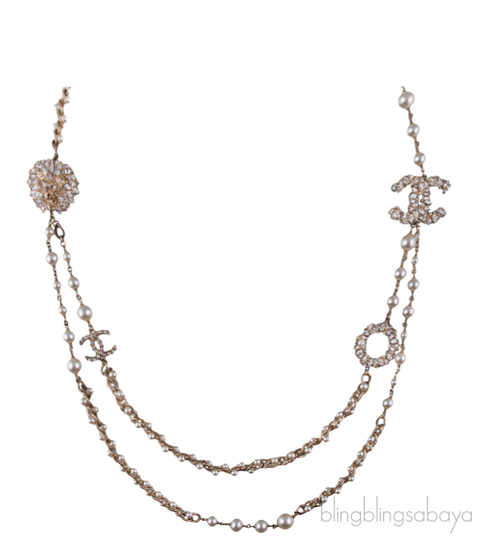 Lion CC Faux Pearl Crystal Necklace