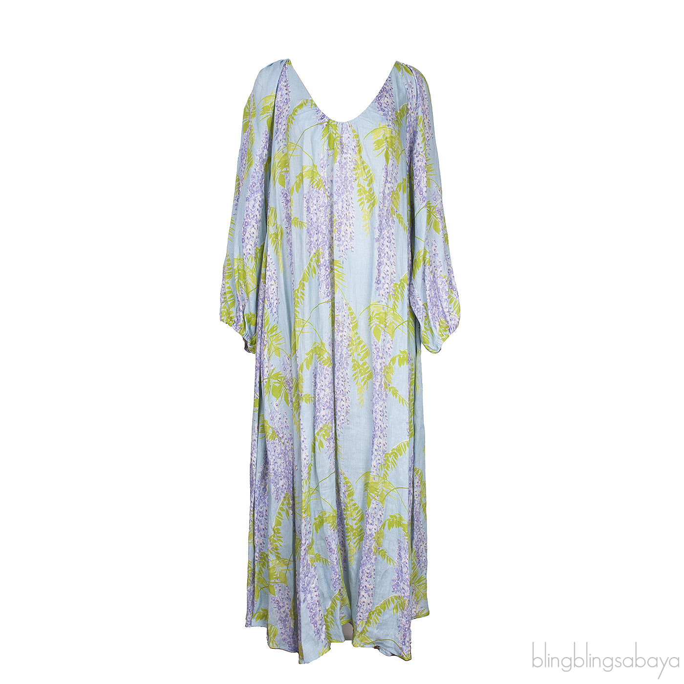 Light Blue Georgette Floral Print Linen Dress
