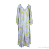 Light Blue Georgette Floral Print Linen Dress