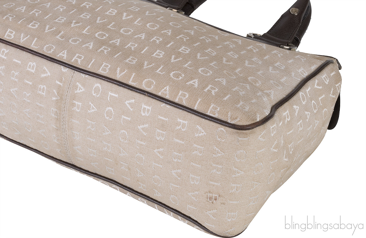 Logomania Beige Canvas Brown Leather Trim Bag