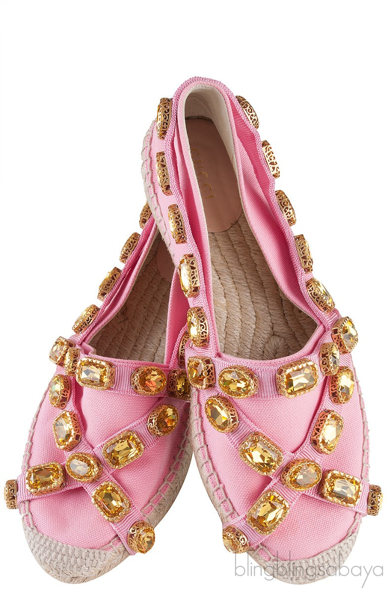 Pepita Pink Canvas Crystal Espadrille