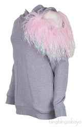 Grey Pom Pom Cut-out Hoodie