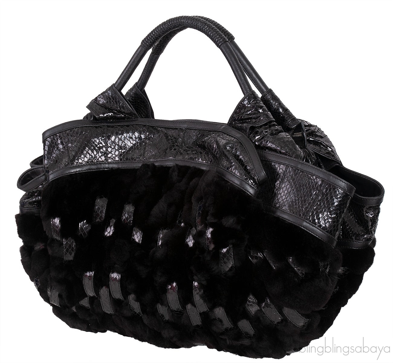 Black Python and Mink Fur Bag