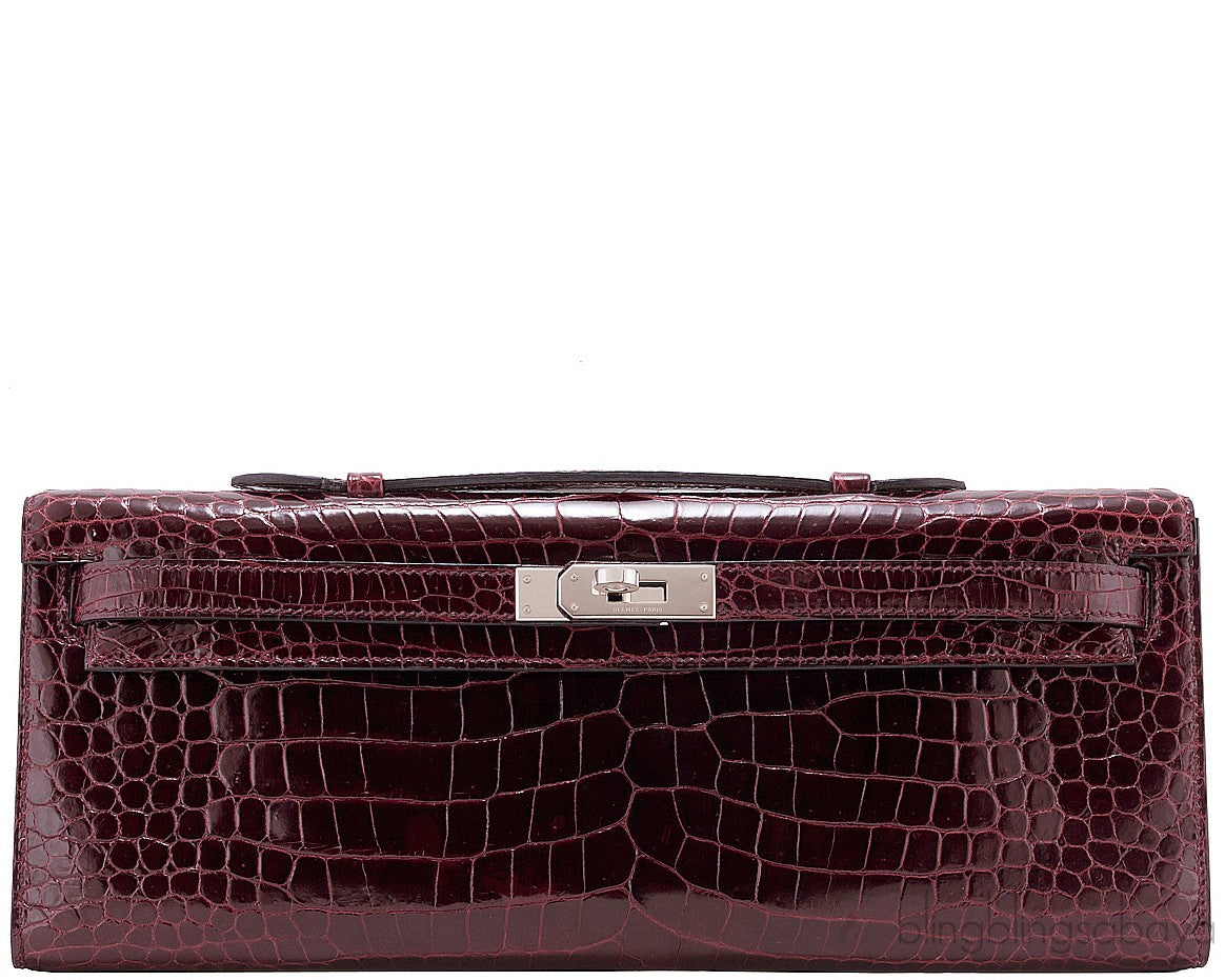Kelly Cut Porosus Crocodile Bordeaux