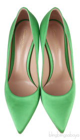 Green Satin Pointed Toe Heels