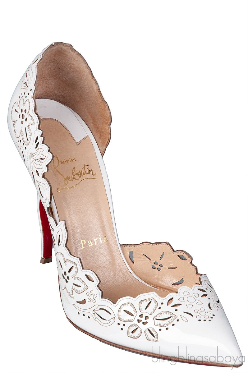 White Laser Cut Pointed Toe Heels