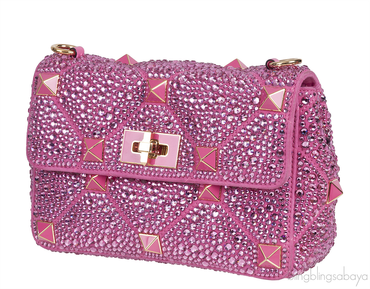 Fuchsia Pink Roman Stud Crystal-embellished Shoulder Bag