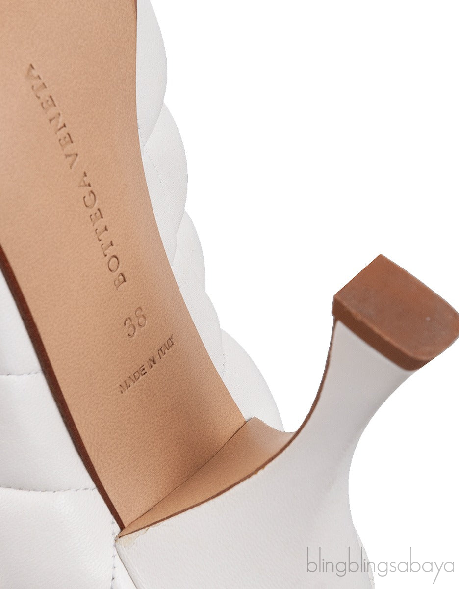 Bottega Veneta White Quilted Gold Square Toe Mule