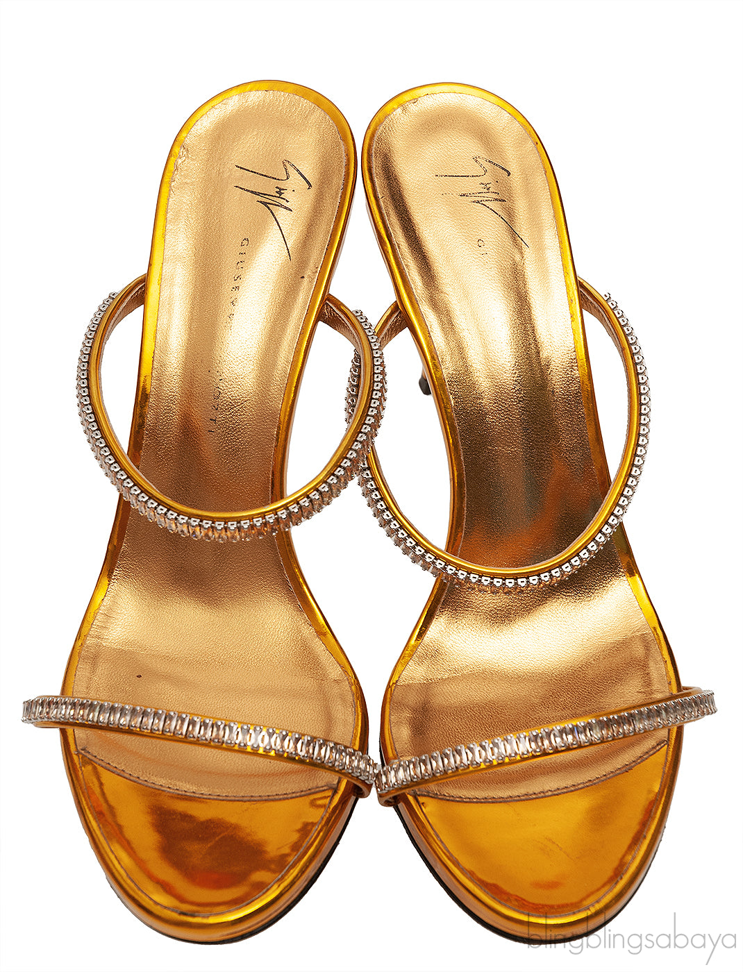 Giuseppe Zanotti Metallic Gold Crystal Embellished Mules
