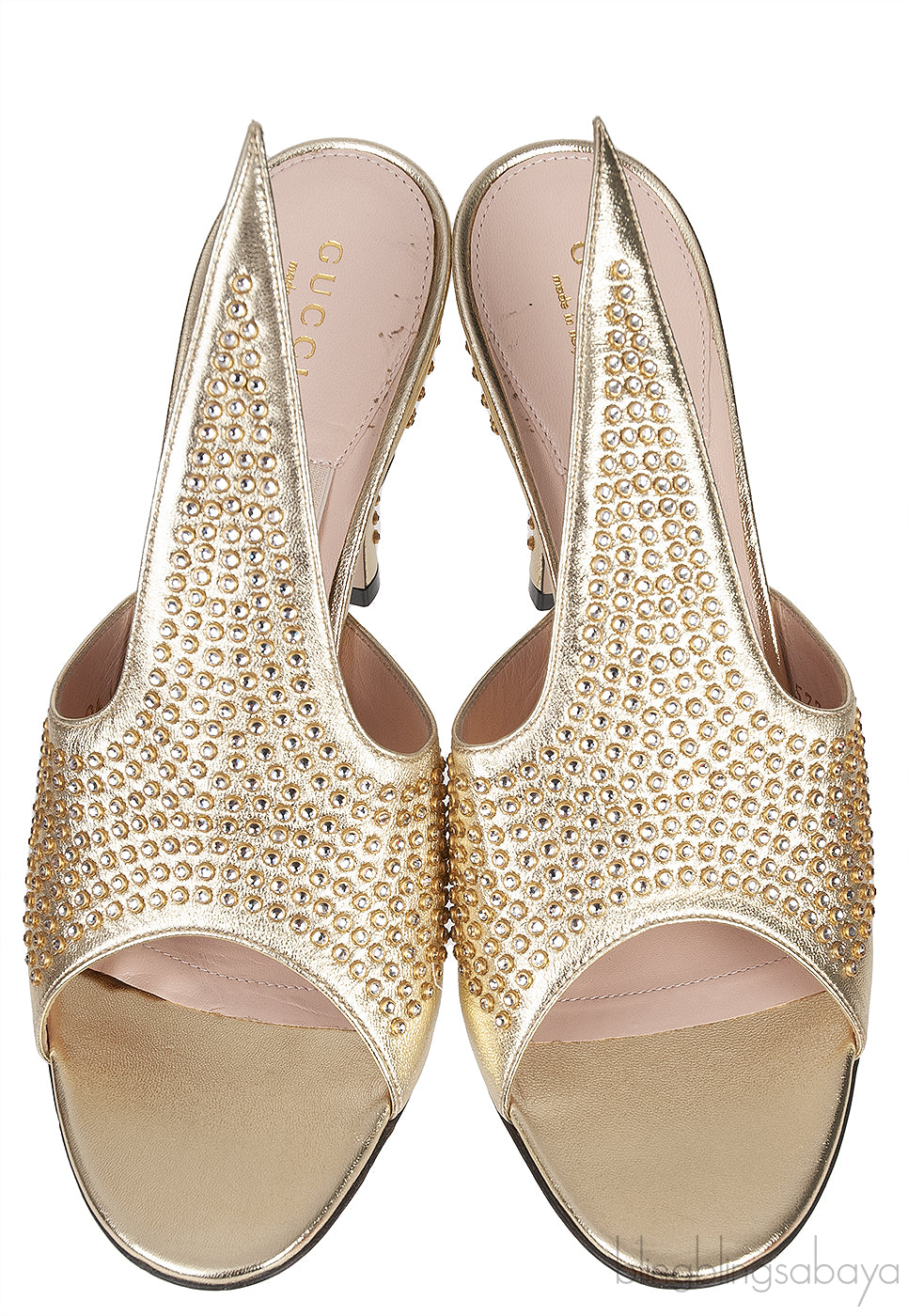 Gucci Gold Fedra Crystal Embellished Heels