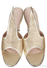 Gucci Gold Fedra Crystal Embellished Heels